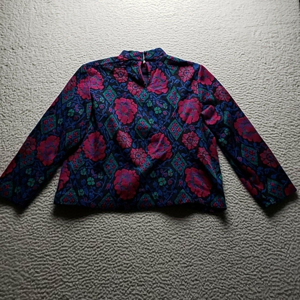 Vintage Blair Sweater Womens 18 Blue Floral Mock Neck Long Sleeve Knit Pullover